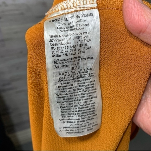 Jacqueline De Yong Rusty Orange Crepe Blouse Mandarin Collar Long Sleeves 36 EU - Picture 9 of 14